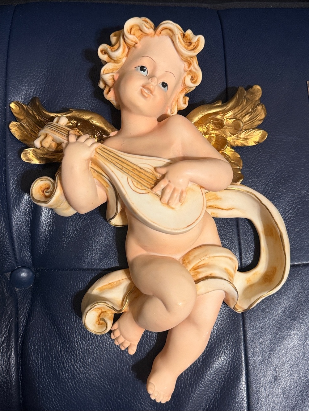 Cherub Wall Plaque with Gold Wings and Lute
